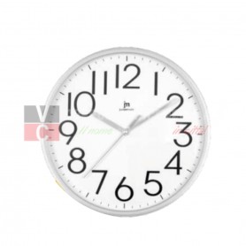 Lowell 00712S Orologio da parete con sfondo bianco, Cornice Silver, Movimento silenzioso continuo, Diametro 25 cm