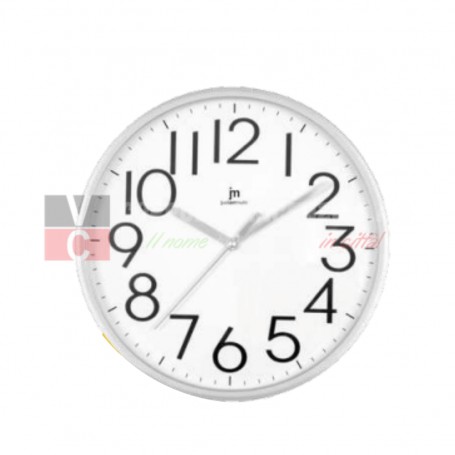 Lowell 00712S Orologio da parete con sfondo bianco, Cornice Silver, Movimento silenzioso continuo, Diametro 25 cm