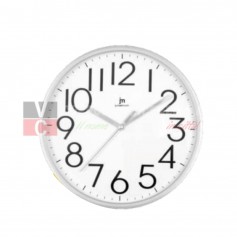 Lowell 00712S Orologio da parete con sfondo bianco, Cornice Silver, Movimento silenzioso continuo, Diametro 25 cm