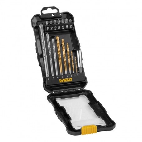 DeWALT DT71567-QZ Set 16 pezzi per forare muro e metallo, 7 punte per avvitare, Portapunte