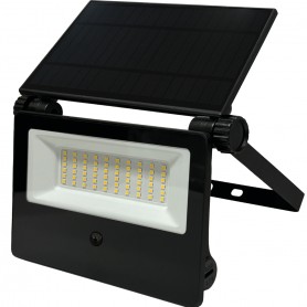 Lampo FSEN7WBN Faro LED con pannello solare, IP54, Sensore PIR e Crepuscolare, 7W, Nero, Autonomia 12-15 ore, Luce Naturale