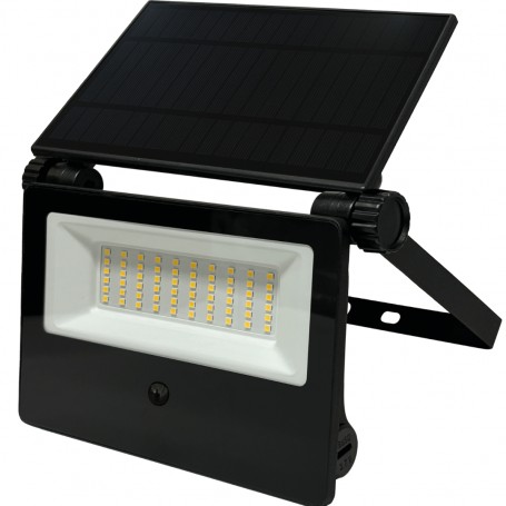 Lampo FSEN7WBN Faro LED con pannello solare, IP54, Sensore PIR e Crepuscolare, 7W, Nero, Autonomia 12-15 ore, Luce Naturale