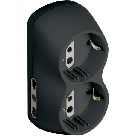 Bticino S3614G Adattatore B4 2 Prese Bipasso 10/16A e 2 Tedesche, Spina 16A, Antracite, CEI 23-50