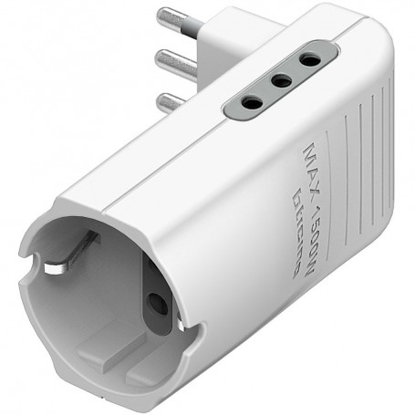 Bticino S3615DE Adattatore Salvaspazio Triplo 2 Prese 10A e 1 Tedesca, Spina 10A, Bianco, CEI 23-50