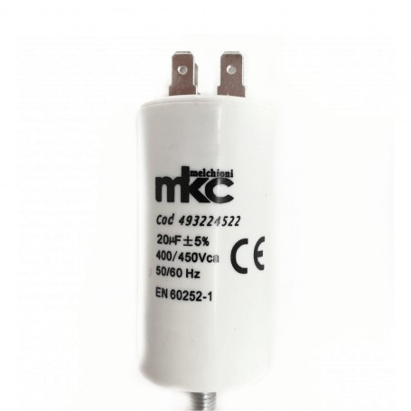 Condensatore 20 UF 400/450V con terminale faston 6,3 mm Melchioni 493224522, Polipropilene, Utile per avviamento motori