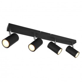 Globo Robby 57911-4B Barra 4 Spot orientabili, 4 GU10, Nero, Particolare cromo, Struttura in metallo, Moderno