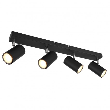 Globo Robby 57911-4B Barra 4 Spot orientabili, 4 GU10, Nero, Particolare cromo, Struttura in metallo, Moderno