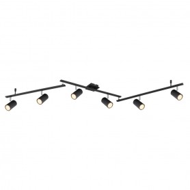 Globo Robby 57910-6B Barra 6 Spot orientabili, 6 GU10, Nero, Particolare cromo, Struttura in metallo, Moderno