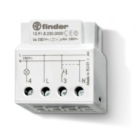 Finder 139182300000 Relè a impulsi elettronico silenzioso, 3 o 4 fili, Temporizzazione 10 minuti, 1 contatto NO