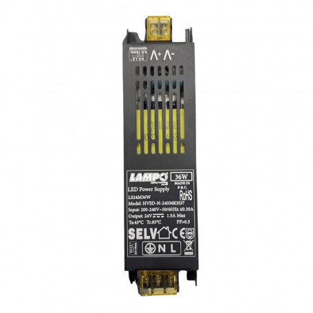 Lampo LS24M36W Trasformatore 24V 36W, Realizzato in Alluminio Nero, IP20
