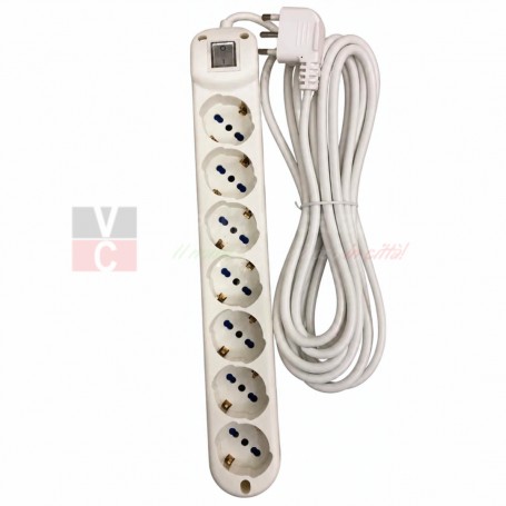 FAEG FG19807A3 Multipresa 7 prese universali, Cavo lungo 3 metri, Spina salvaspazio 16A, Carico massimo 3680W, Bianca