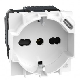 Bticino Living Now KW4140A16USB Presa Tedesca Bipasso con USB Tipo C, Bianca, 10-16A, 2P+T, Alveoli schermati, 2 Moduli, 250V AC