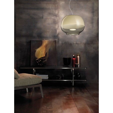 Sospensione Vistosi Mirage SP con vetro soffiato Bianco e Trasparente, Sistema LED Integrato 19,5W, Luce Calda, MADE IN ITALY