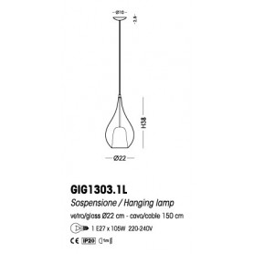 Cangini e Tucci Zoe GIG1303.1L Sospensione con vetro di murano Liscio Ambra, 1 E27, Diametro 22 cm, MADE IN ITALY