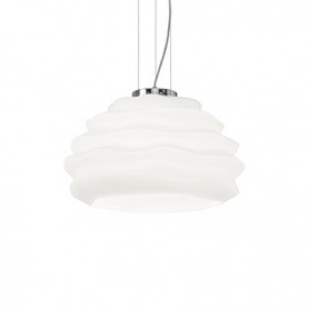 Sospensione Ideal Lux Karma Small con diffusore in vetro bianco soffiato, 1 E27, Struttura in metallo, Diametro 39 cm, Moderna