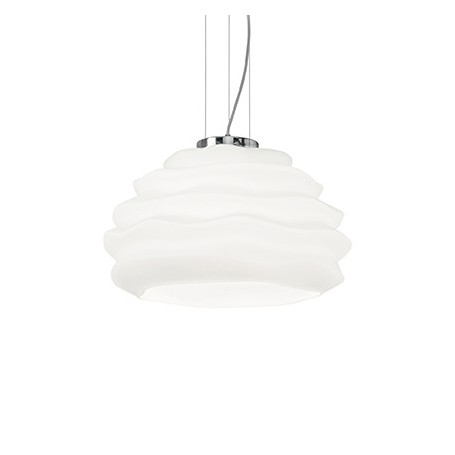 Sospensione Ideal Lux Karma Small con diffusore in vetro bianco soffiato, 1 E27, Struttura in metallo, Diametro 39 cm, Moderna
