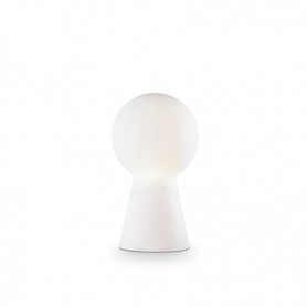 Lampada da comodino Ideal Lux Birillo TL1 Small con vetro soffiato bianco, Forma di birillo, 1 E27, Base in metallo cromato