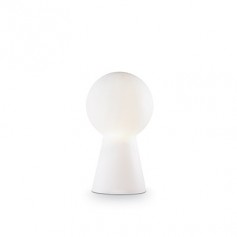 Lampada da comodino Ideal Lux Birillo TL1 Medium con vetro soffiato bianco, Forma di birillo, 1 E27, Base in metallo cromato