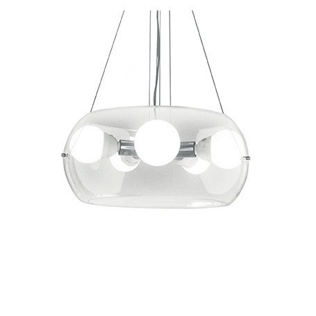 Sospensione Ideal Lux Audi-10 SP5, Diffusore in vetro soffiato trasparente, 5 E27, Struttura cromo lucido, Moderna e luminosa