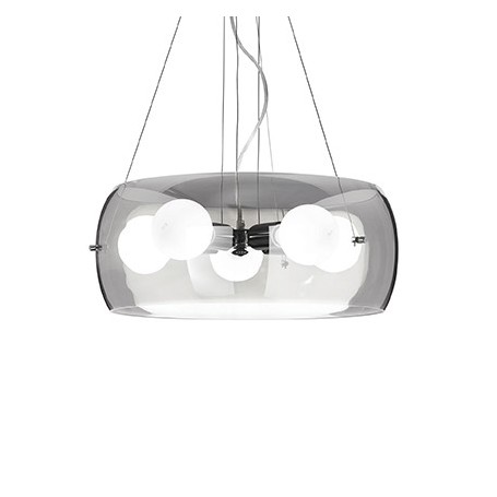 Sospensione Ideal Lux Audi-10 SP5, Diffusore in vetro soffiato Fumè, 5 E27, Struttura cromo lucido, Moderna e luminosa