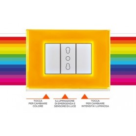 Beghelli Brain Classic Placca luminosa touch con 15 colori e illuminazione d'emergenza, Blocco bambini, Compatibile con Bticino
