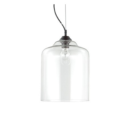 Sospensione Ideal Lux Bistrò SP1 Square con vetro trasparente soffiato e modellato artigianalmente, 1 E27, Montatura Nera