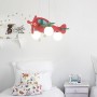 Sospensione aeroplano rosso Ideal lux Avion-2 SP3 con diffusori in vetro soffiato bianco acidato, 3 E14, Struttura in legno