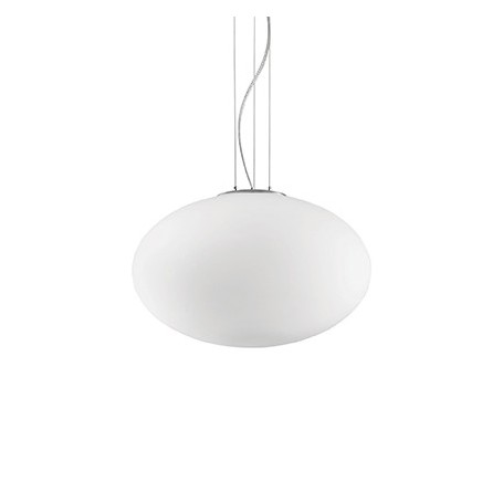 Sospensione Ideal Lux Candy SP1 D40 con vetro bianco soffiato e montatura in metallo cromo satinato, 1 E27, Diametro 40 cm