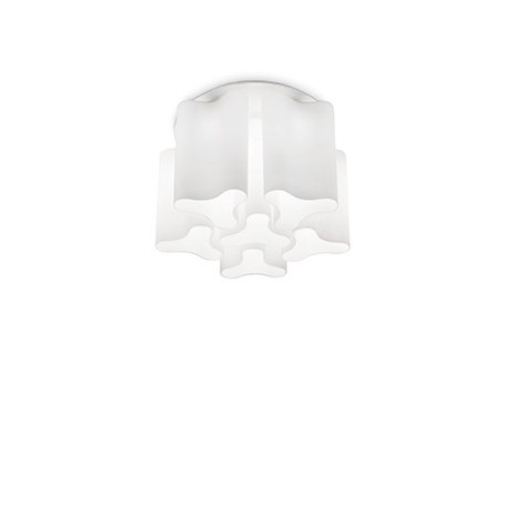 Plafoniera Ideal Lux Compo PL6 con diffusori in vetro bianco ondulato, 6 E27, Struttura in metallo bianco, Diametro 56 cm