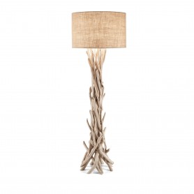 Piantana in legno naturale chiaro Ideal Lux Driftwood PT1 con paralume rivestito in tessuto, 1 E27, Altezza 1575 mm