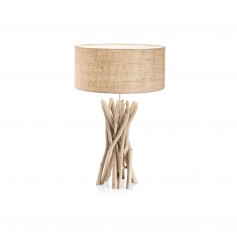 Lume da tavolo in legno naturale chiaro Ideal Lux Driftwood TL1 con paralume rivestito in tessuto, 1 E27, Altezza 520 mm