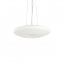 Sospensione Ideal Lux Glory SP3 D50 con diffusore in vetro soffiato, Bianca, 3 E27, Struttura in metallo nickel, Diametro 500 mm