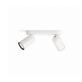 Philips Pongee 5058231PN Barra 2 Spot Bianchi Orientabili da parete e soffitto, 2 GU10, Struttura in metallo, IP20, Moderno