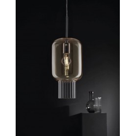 Cangini e Tucci Dolium XXL1363.1L Sospensione con vetro di murano Trasparente e Legno Scuro, 1 E27, Diametro 24cm, MADE IN ITALY