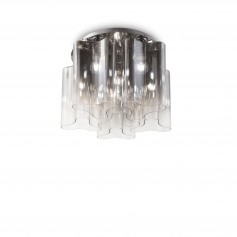 Lampada da soffitto Ideal Lux Compo PL6 con diffusori in vetro fume, 6 E27, Struttura in metallo cromo, Diametro 56 mm, Moderna