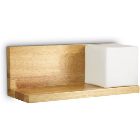 Applique a parete con mensola in legno verso sinistra e cubo in vetro bianco, 1 luce Ideal Lux Toledo-2 AP1: Coppolav.it
