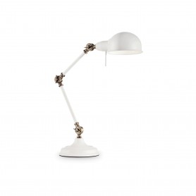 Lampada da scrivania Vintage Ideal Lux Truman TL1, 1 E27, Bianca, Braccio snodato con raccordi metallo brunito, Cavo in tessuto