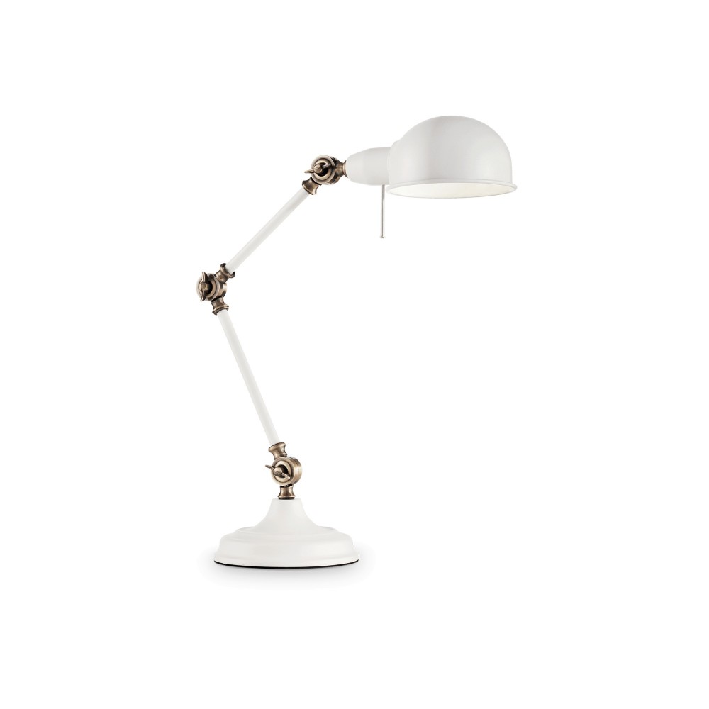 Lampada da scrivania Vintage Ideal Lux Truman TL1, 1 E27, Bianca, Braccio  snodato con raccordi metallo brunito, Cavo in tessuto