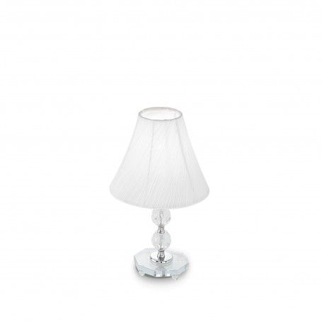 Lume classico da comodino con base e corpo luce in cristallo molato Ideal Lux Magic TL1 Mini, Paralume bianco in tessuto, 1 E27