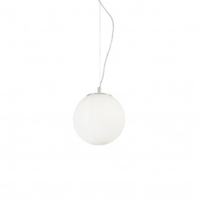 Sospensione a forma di sfera Ideal Lux Mapa SP1 D40 Bianco, Vetro bianco, 1 E27, Diametro 40 cm, Regolabile in altezza