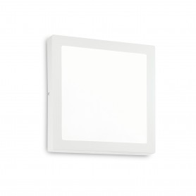 Plafoniera bianca sottile Ideal Lux Universal AP1 Square D22, Struttura in metallo, Sistema LED Integrato 18W, Luce Calda, 23x23