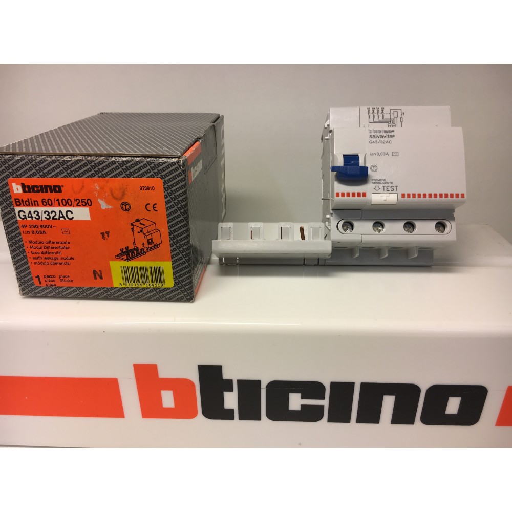 Bticino G43/32AC Salvavita Interruttore Differenziale 32A Quadripolare  Modulare, 230/400V, 4 Moduli, 4P, IMQ: Coppolav.it