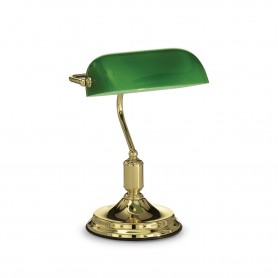 Lume da scrivania Churchill Vintage Ottone Ideal Lux Lawyer TL1, Vetro verde incamiciato, 1 E27, Diametro 26 cm: Coppolav.it