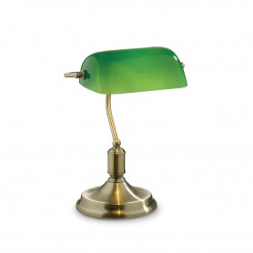 Lume da scrivania Churchill Vintage Brunito Ideal Lux Lawyer TL1, Vetro verde incamiciato, 1 E27, Diametro 26 cm: Coppolav.it