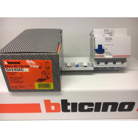 Bticino G43/63AC Salvavita Interruttore Differenziale 63A Quadripolare Modulare, 230/400V, 4 Moduli, 4P, IMQ: Coppolav.it