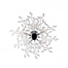 Plafoniera Ideal Lux Spring PL5 con elementi decorativi a forma di foglie e rami in vetro iridescente, 5 E14, Diametro 75 cm