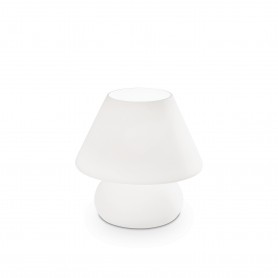 Lampada da comodino Ideal Lux Prato TL1 Small in vetro bianco incamiciato, 1 E14, Diametro 17 cm, Interruttore su filo