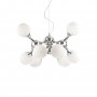 Sospensione Ideal Lux Nodi SP9 Bianca e Cromo Lucido, Diffusori in vetro soffiato bianco, Struttura in metallo, 9 E14, Moderna