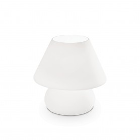 Lampada da comodino Ideal Lux Prato TL1 Big realizzata in vetro bianco incamiciato, 1 E27, Diametro 22 cm, Interruttore su filo