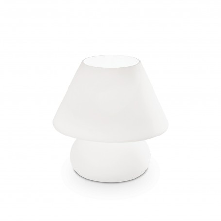 Lampada da comodino Ideal Lux Prato TL1 Big realizzata in vetro bianco incamiciato, 1 E27, Diametro 22 cm, Interruttore su filo